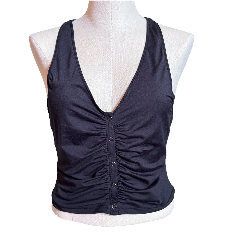 Free People Movement Women's M Racerback‎ Front Snap Ruched Tank Black